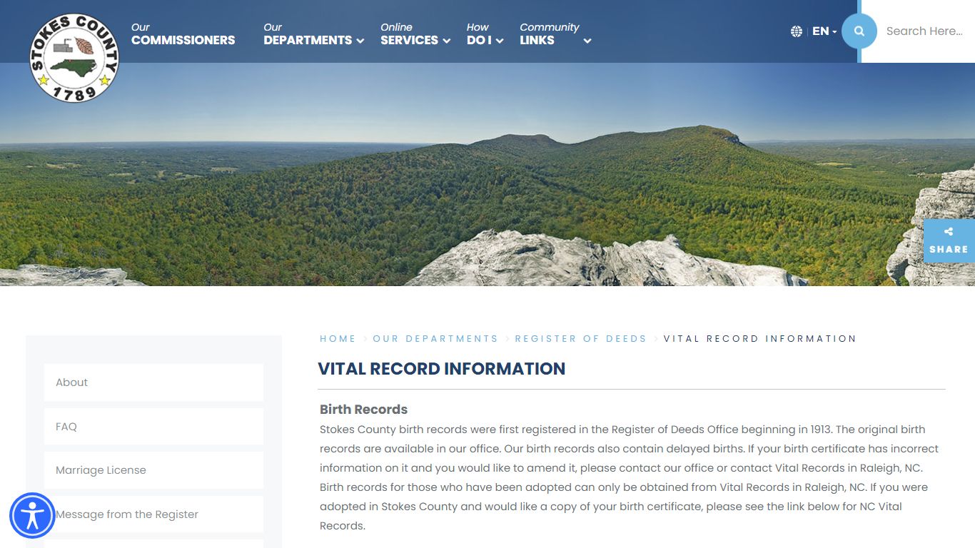 Vital Record Information - Stokes County, North Carolina